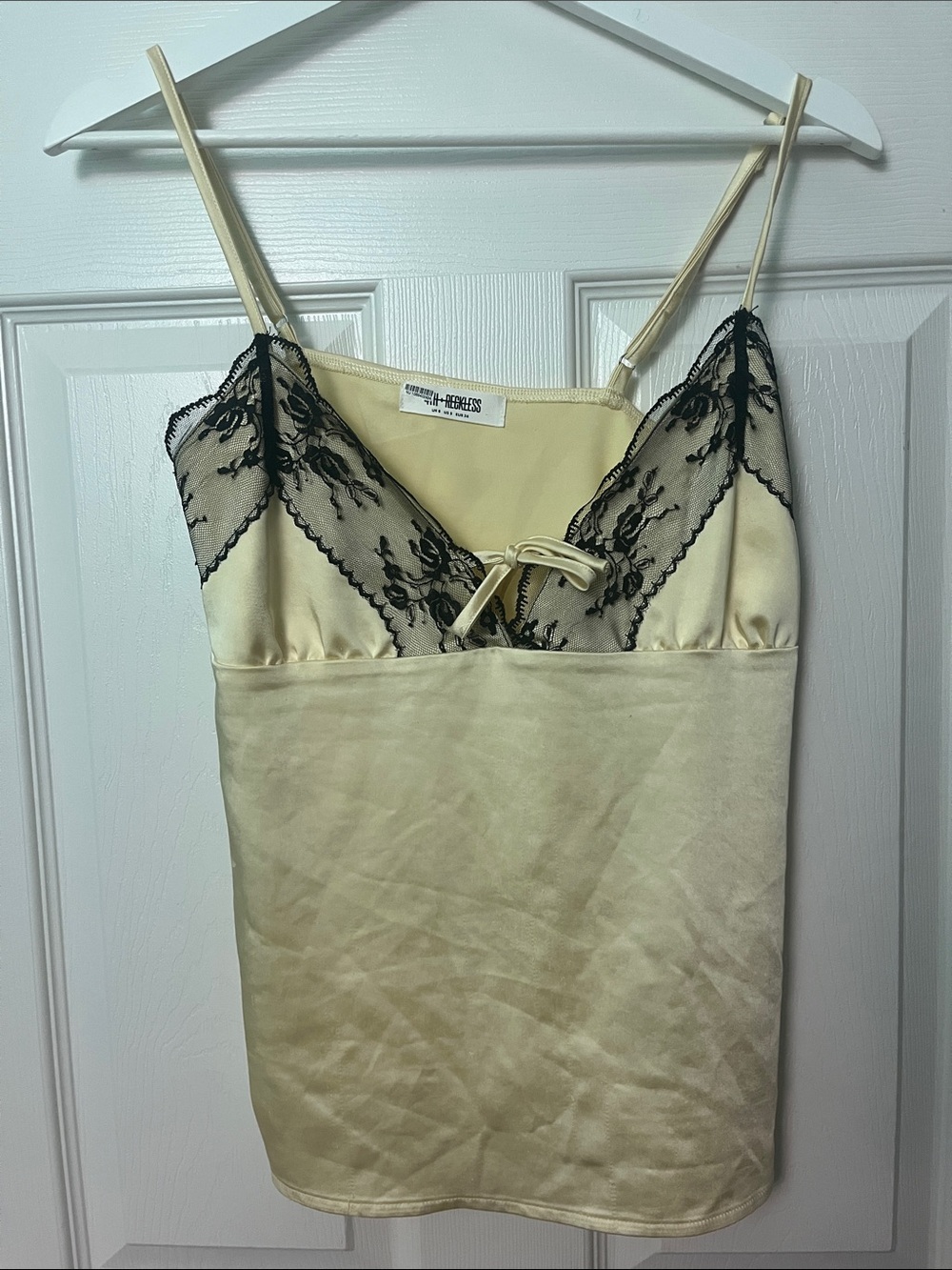 4th & Reckless X Revolve Rena Satin and Lace top in yellow